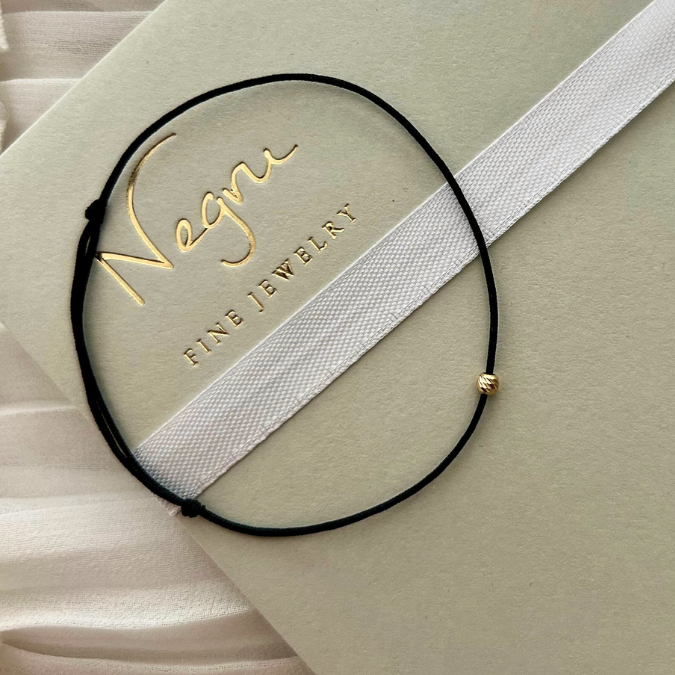 Womens Beaded Bracelet with Solid 18k Gold Bead, Minimalist Wish Dainty Friendship String Bracelet, Anniversary Gift for He, Stackable