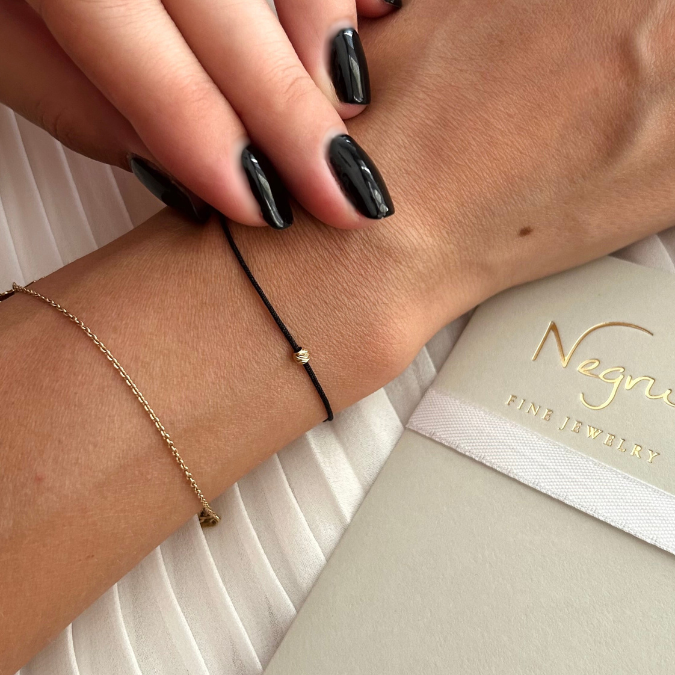 Womens Beaded Bracelet with Solid 18k Gold Bead, Minimalist Wish Dainty Friendship String Bracelet, Anniversary Gift for He, Stackable