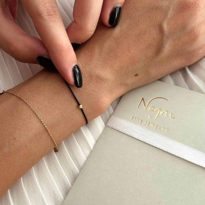Womens Beaded Bracelet with Solid 18k Gold Bead, Minimalist Wish Dainty Friendship String Bracelet, Anniversary Gift for He, Stackable