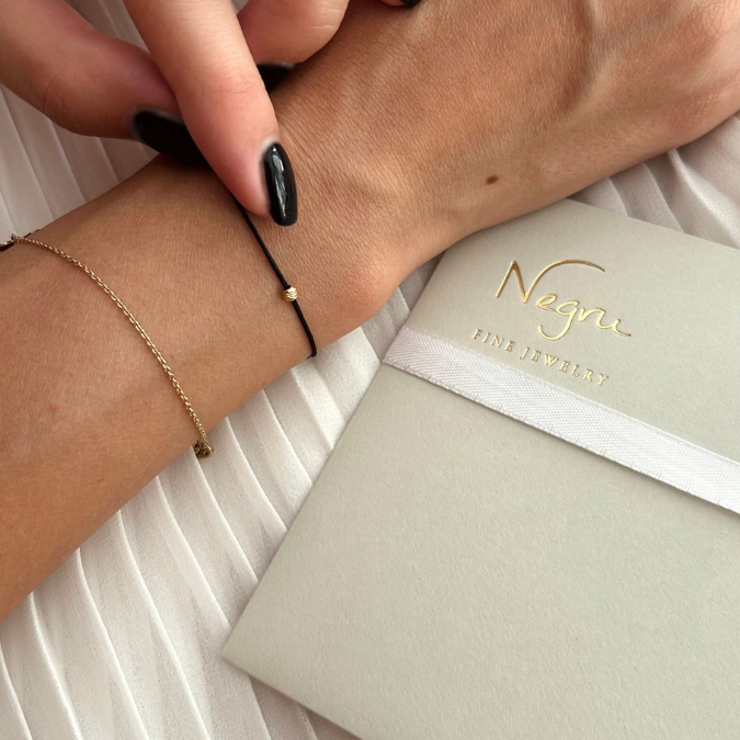 Womens Beaded Bracelet with Solid 18k Gold Bead, Minimalist Wish Dainty Friendship String Bracelet, Anniversary Gift for He, Stackable