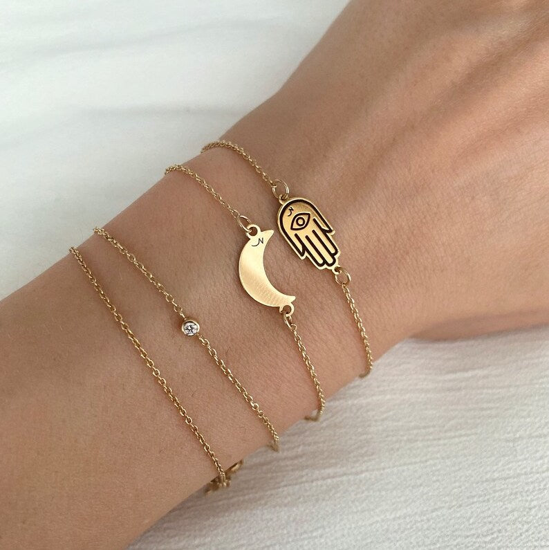 Gold Hand of Fatima bracelet for women made from 14k gold charm gift for her stackable bracelet