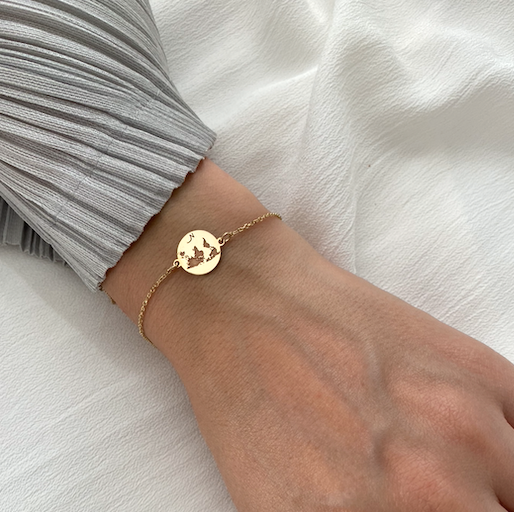 Gold World Map bracelet for women made from 14k Gold gift for her earth travel lovers globetrotter global partner gift nomad lifestyle jewelry