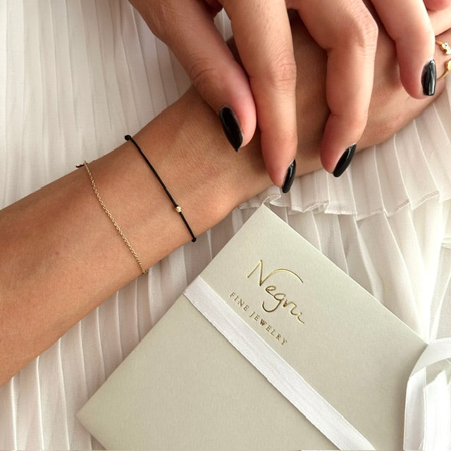Womens Beaded Bracelet with Solid 18k Gold Bead, Minimalist Wish Dainty Friendship String Bracelet, Anniversary Gift for He, Stackable