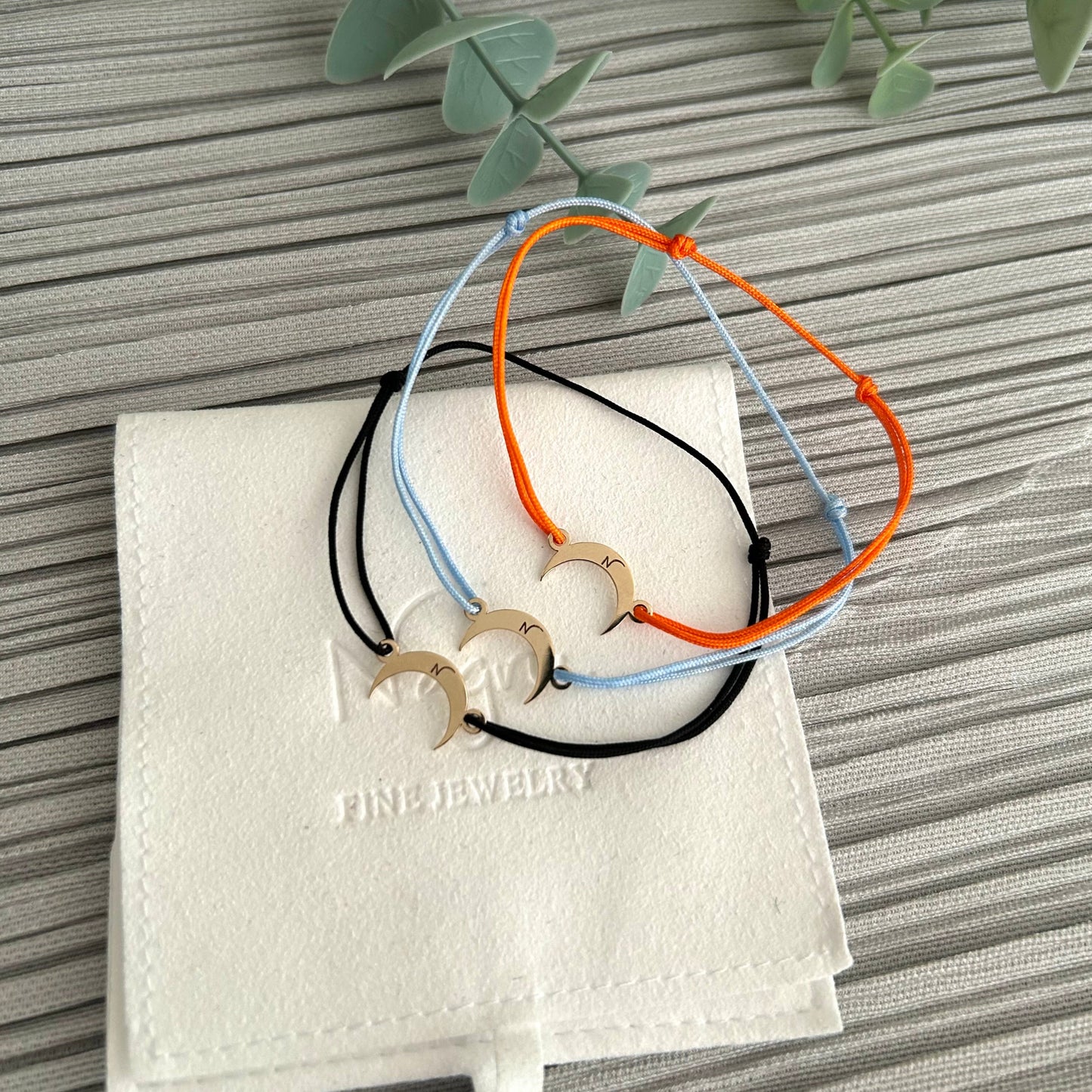 Womens Moon Bracelet in Solid Gold 14K,Adjustable String Bracelet,Celestial Gift for Her,Crescent Moon Gold Charm,Tiny Moon Anniversary Gift