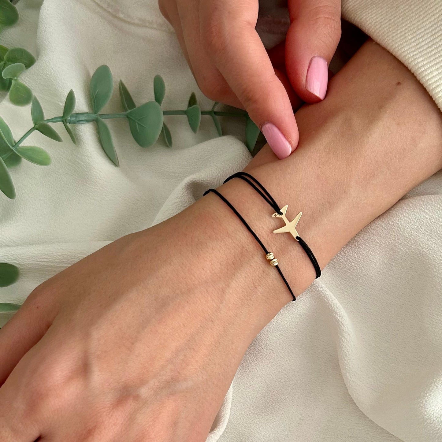 14K Gold Airplane Charm Bracelet for Women by Negru Jewelry from solid 14k gold