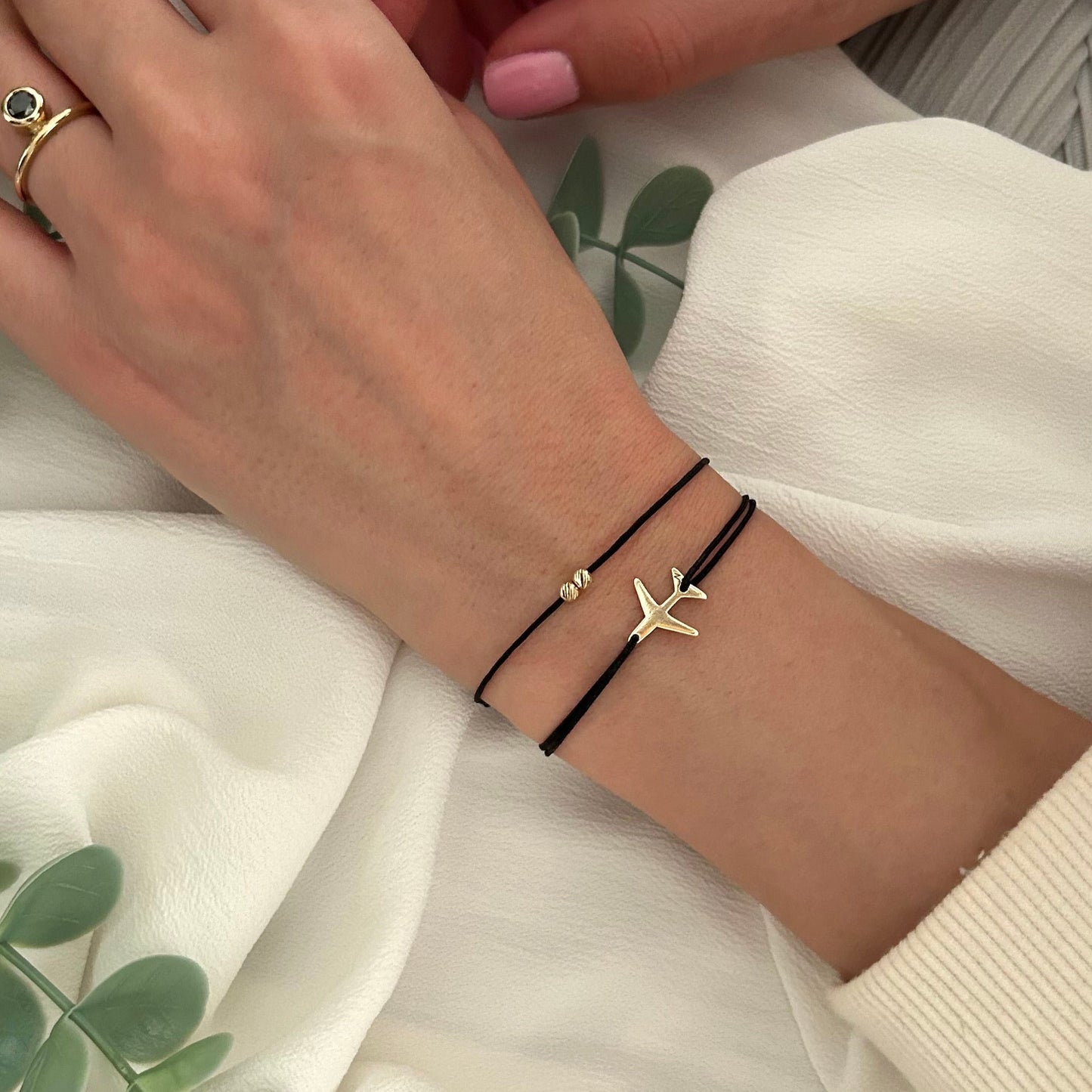 14K Gold Airplane Charm Bracelet for Women by Negru Jewelry from solid 14k gold