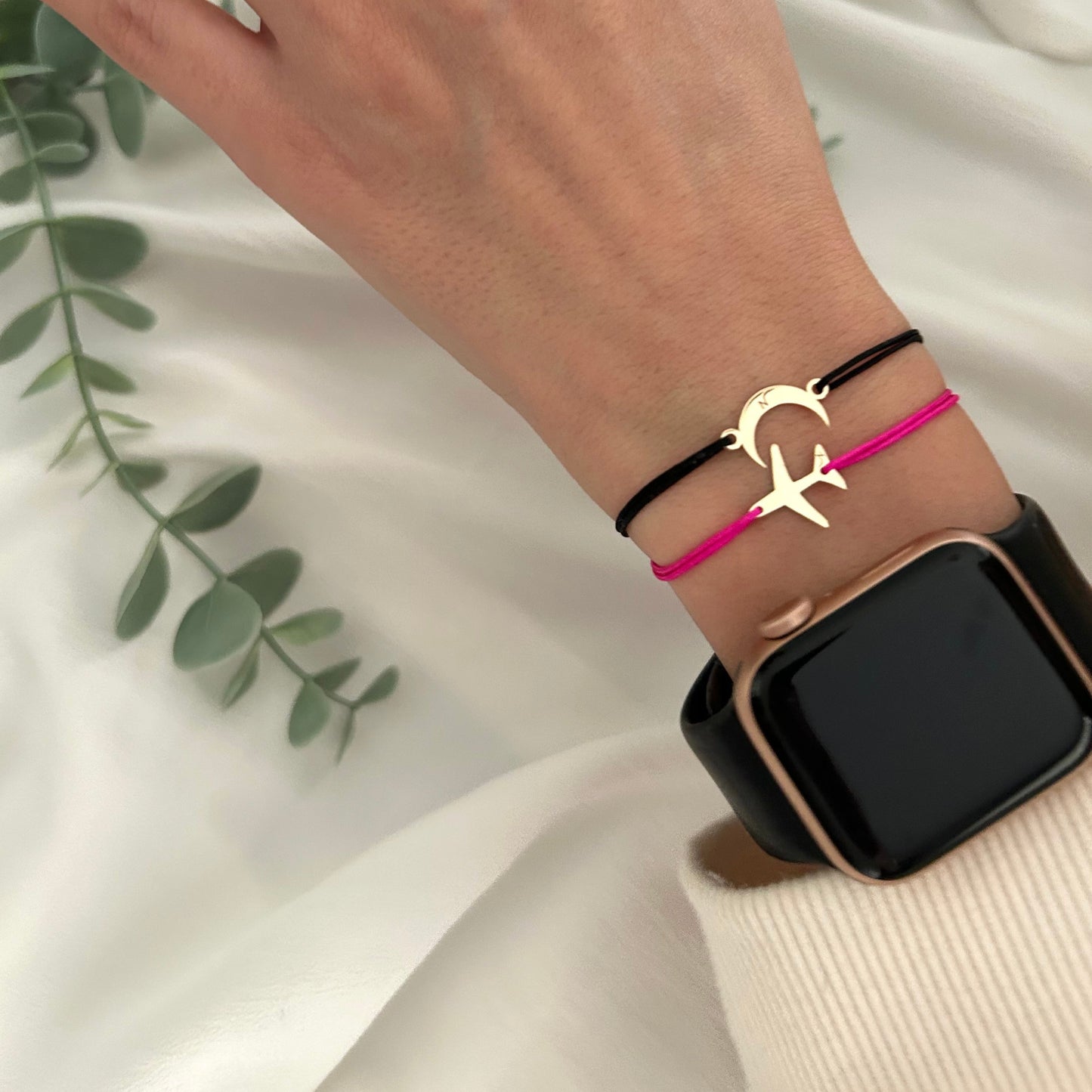 14K Gold Airplane Charm Bracelet for Women by Negru Jewelry from solid 14k gold