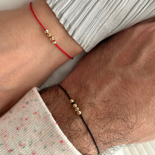 18k Solid Gold Beads Couples Bracelet Set, His and Hers Matching Bracelets, Anniversary Gift, Gold Beaded Bracelets,Minimalist Stackable Set