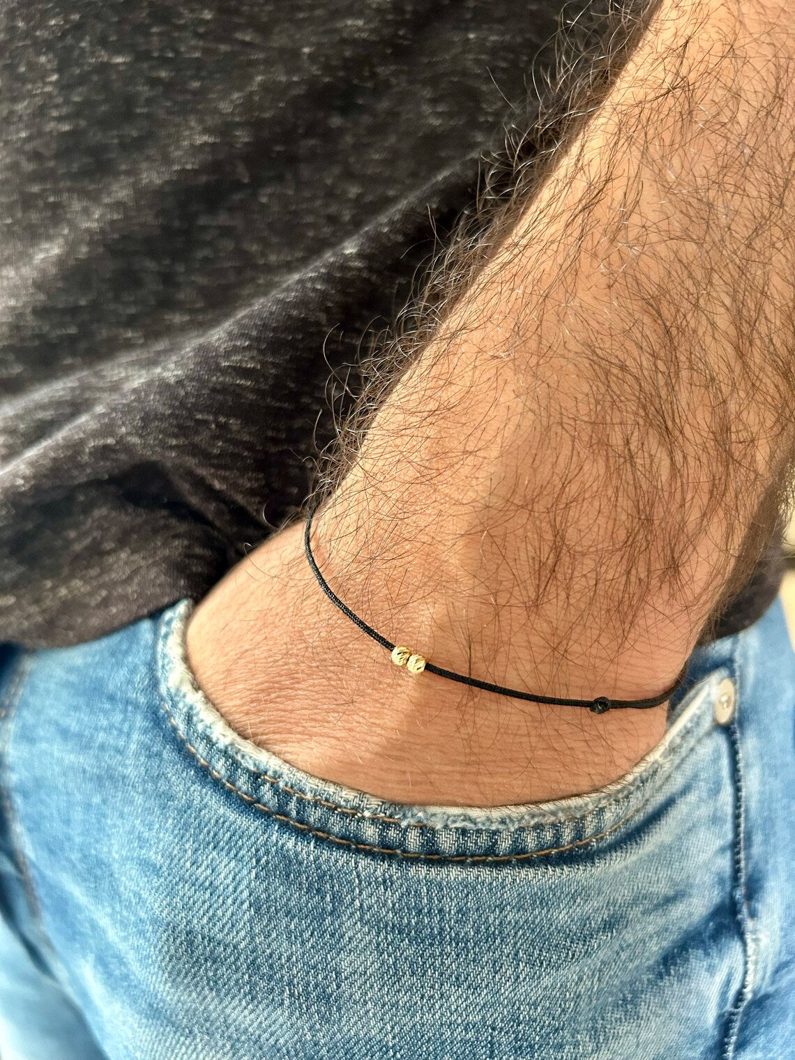 18k Solid Gold Beads Couples Bracelet Set, His and Hers Matching Bracelets, Anniversary Gift, Dainty Minimalist Jewelry, Stackable Set