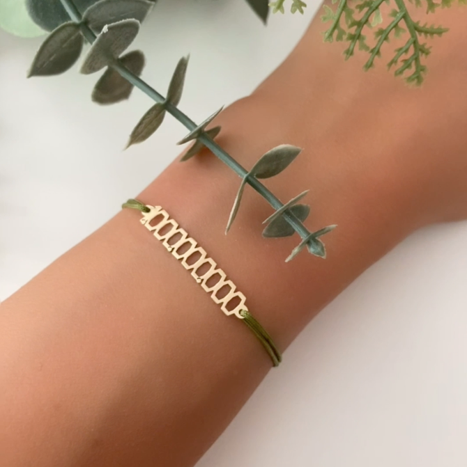 14K Gold Billionaire Charm Bracelet for Women green cord Negru Jewelry shop