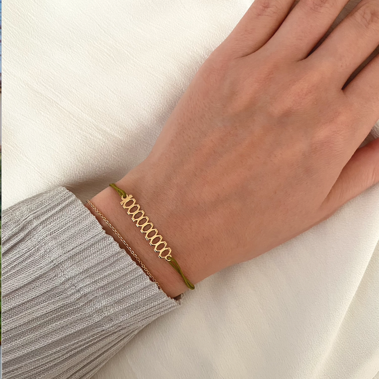 14K Gold Billionaire Charm Bracelet for Women green cord by Negru Jewelry shop