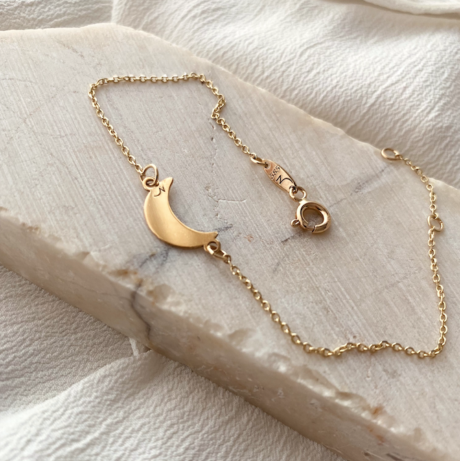 Gold Moon Bracelet for Women 14K Gold Crescent Moon by Negru Jewelry online store