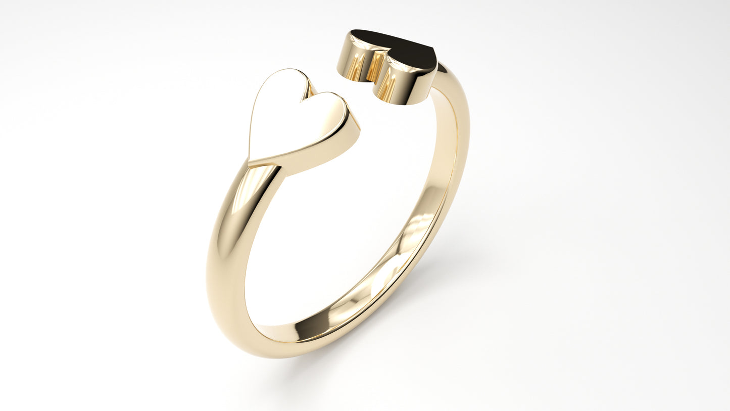 two hearts gold ring