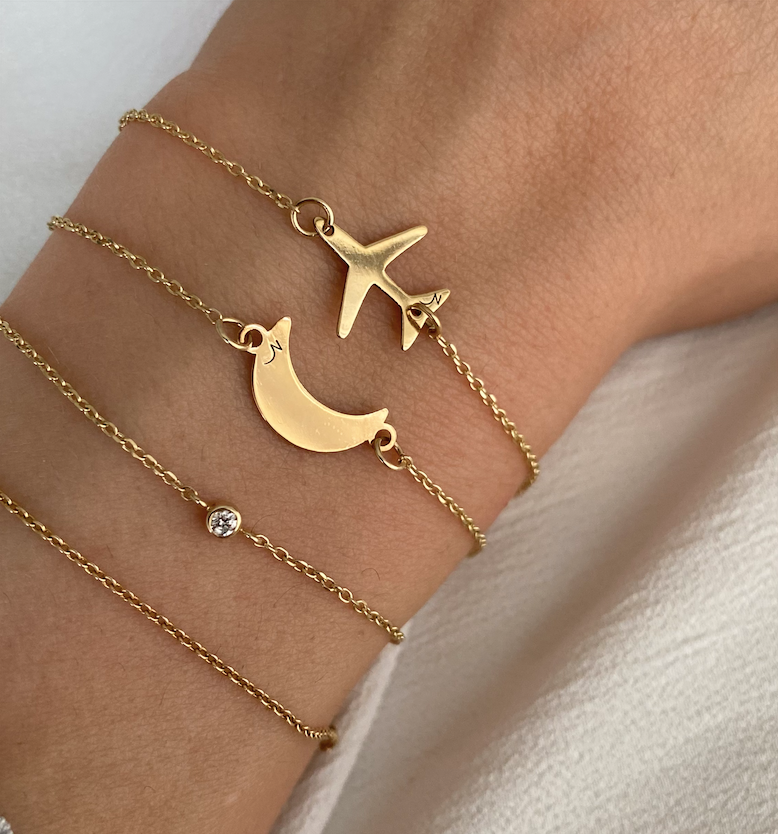 Moon Bracelet Gold for Women 14K Gold Crescent Moon and diamond bracelet by Negru Jewelry online store