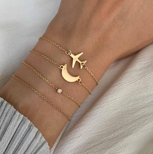 Moon Bracelet Gold for Women 14K Gold Crescent Moon diamond bracelets by Negru Jewelry online store