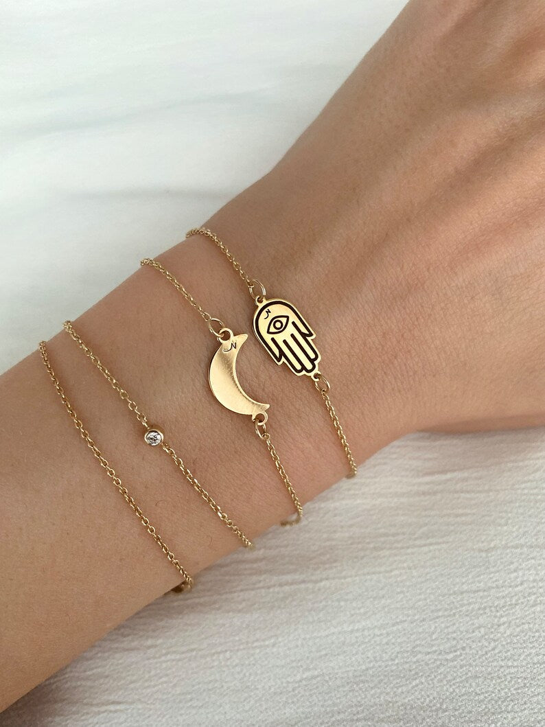 Gold Hand of Fatima bracelet for women made from 14k gold charm gift for her stackable bracelet jewelry shop