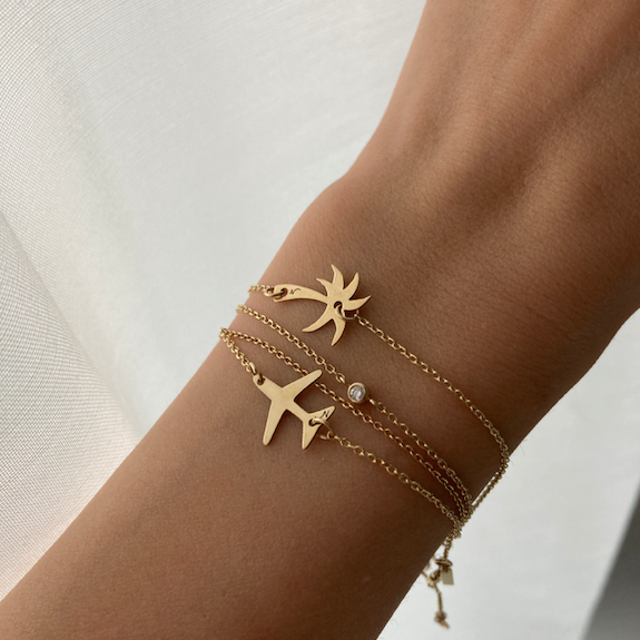 Gold Palm Tree Bracelet Solid 14K Gift for her Travel Gift Globetrotter Wanderlust Nomad Life anniversary gift Palm tree jewelry beachy bracelet waterproof online