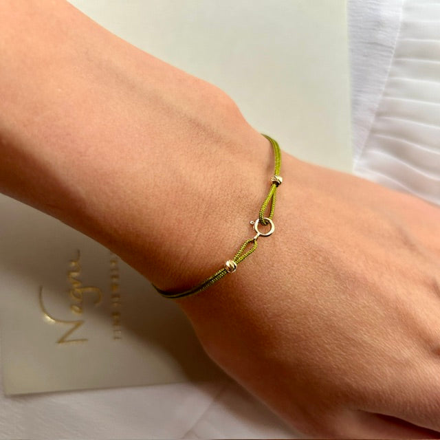 Womens String Bracelet with 14k Gold Clips and 18k Gold Beads, Minimalist Wish Bracelet, Dainty Friendship Bracelet, Stackable Bracelet