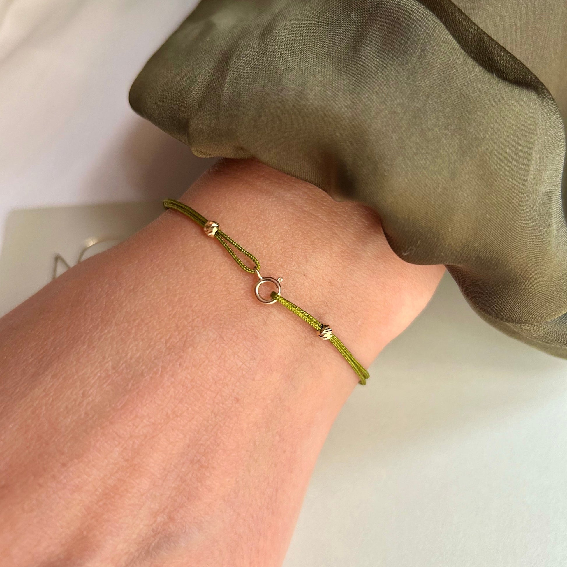 Womens String Bracelet with 14k Gold Clips and 18k Gold Beads, Minimalist Wish Bracelet, Dainty Friendship Bracelet, Stackable Bracelet