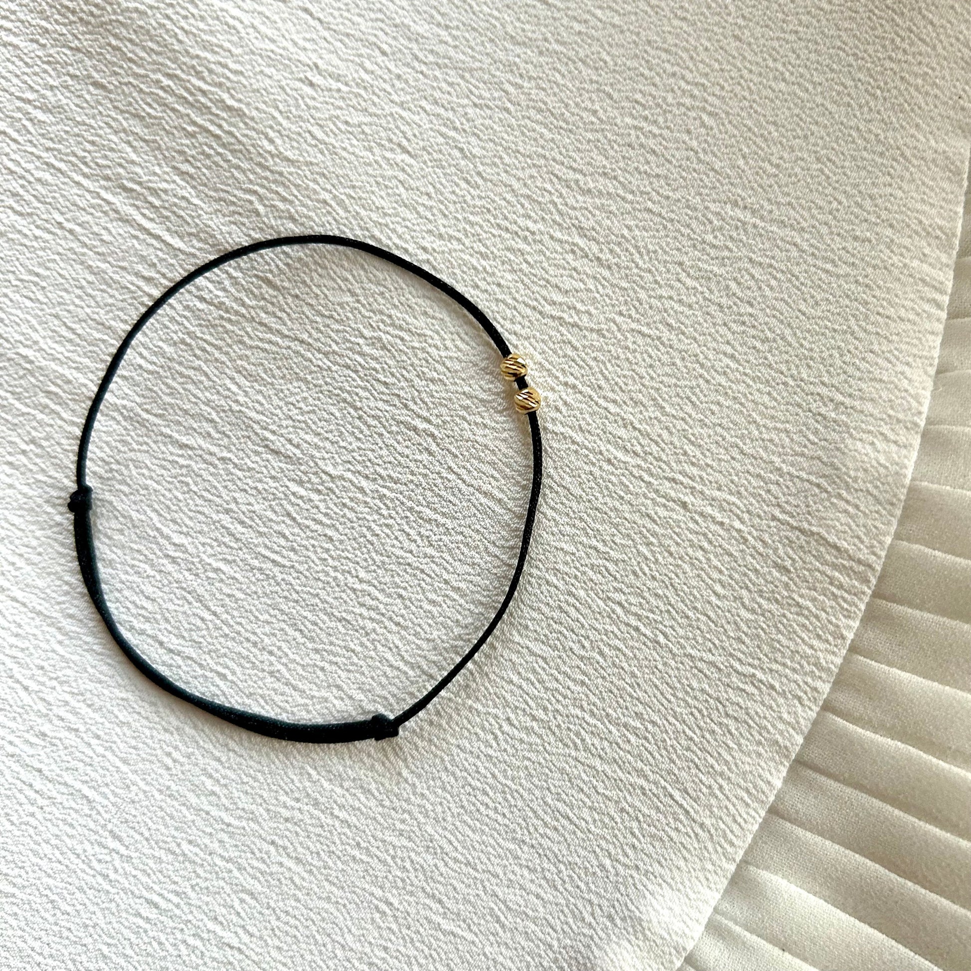 Womens String Bracelet with 2 Solid 18k Gold Beads, Minimalist Wish Dainty Beaded Bracelet, Anniversary Gift for Her, Stackable Jewelry