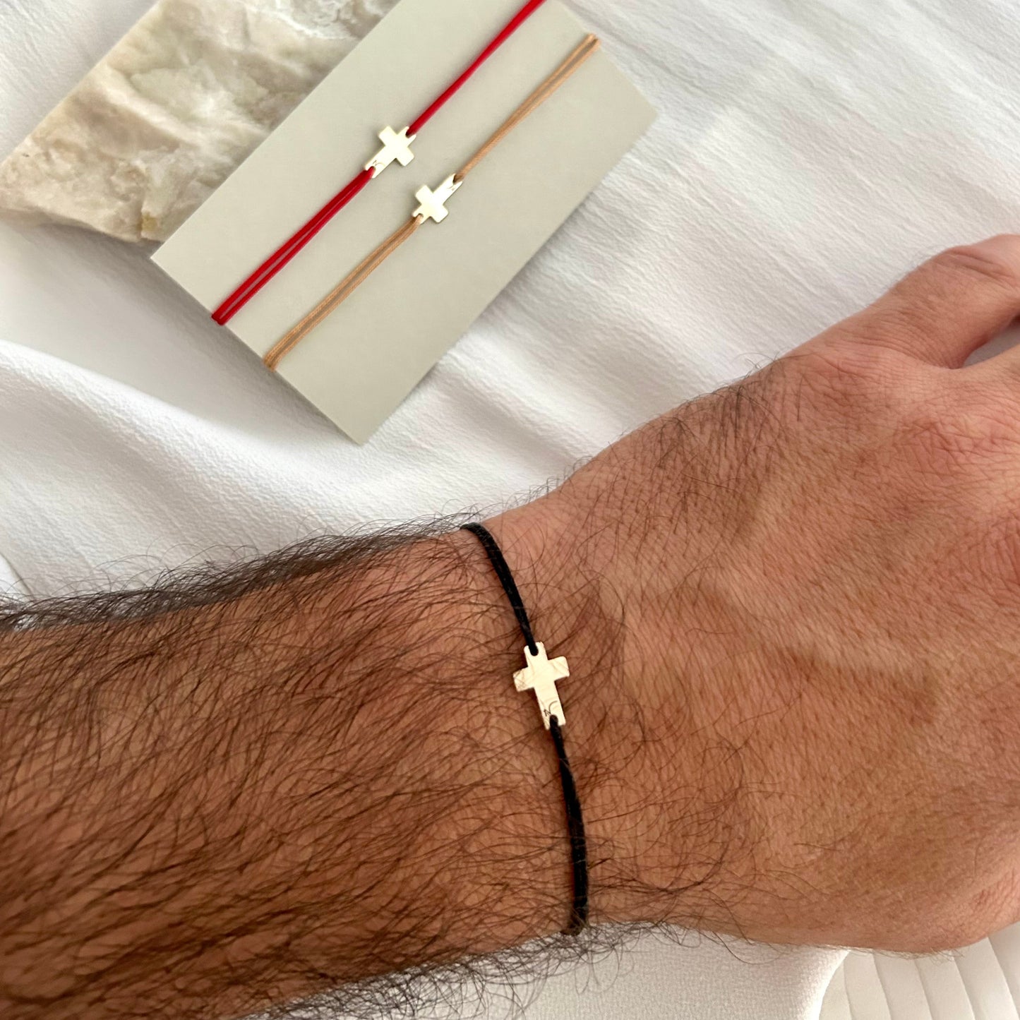 Mens Bracelet Cross Charm in Solid 14K Gold, Adjustable and Waterproof Bracelet, Dainty Jewelry, Perfect Gift for Him, Stacking Jewelry