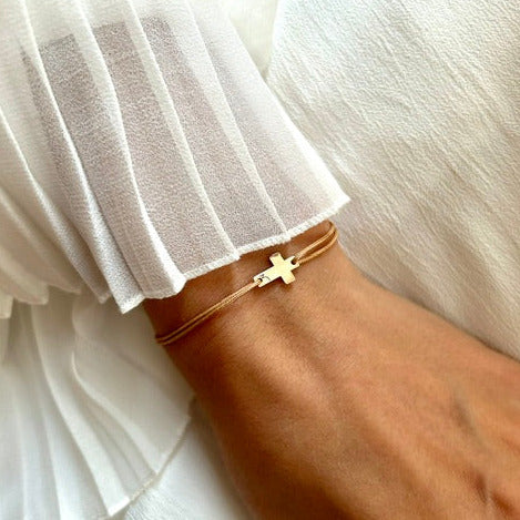 14K Gold Cross Charm Bracelet for Women by Negru Jewelry shop