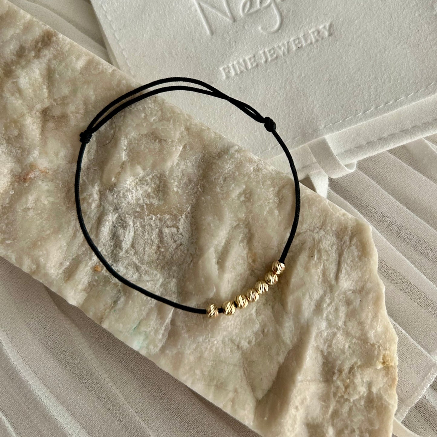 Womens Beaded Bracelet with 7 Solid 18k Gold Beads, Minimalist Wish Dainty Friendship Bracelet, Anniversary Gift for Her, Stackable Bracelet