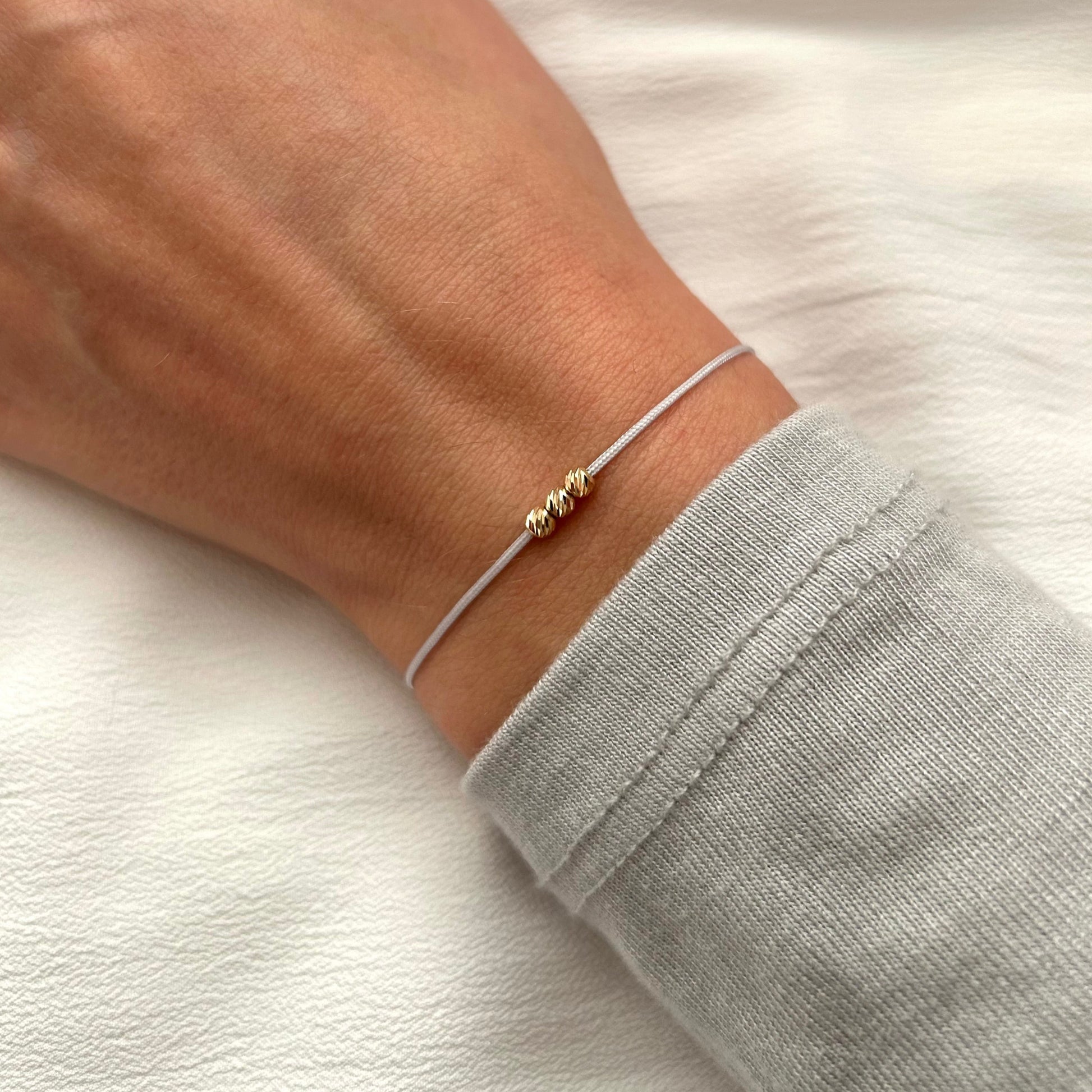 String Bracelet with 3 Solid 18k Gold Beads for Women,Minimalist Dainty Lucky Charm Gold Beaded Bracelet,Stackable Adjustable Gift for Her