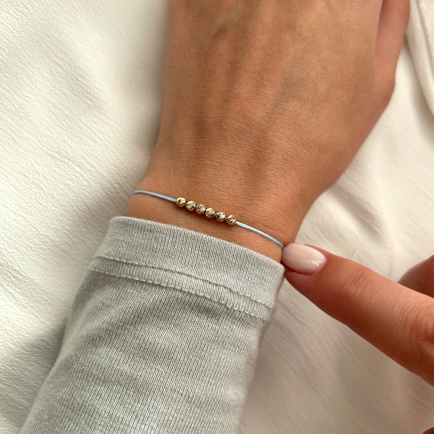 Beaded Bracelet with 6 Solid 18k Gold Beads for Women,Dainty Minimalist Wish Friendship String Bracelet,Anniversary Gift, Stackable Bracelet