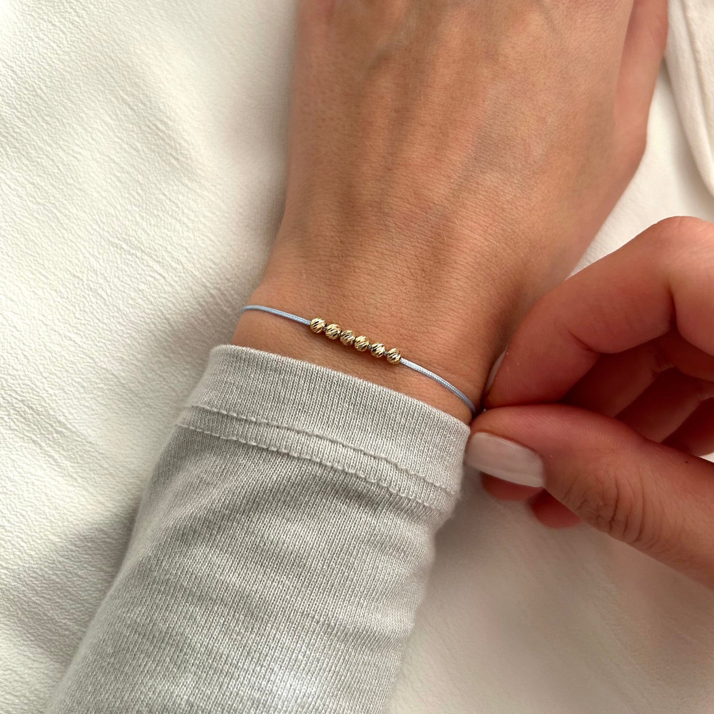 Beaded Bracelet with 6 Solid 18k Gold Beads for Women,Dainty Minimalist Wish Friendship String Bracelet,Anniversary Gift, Stackable Bracelet