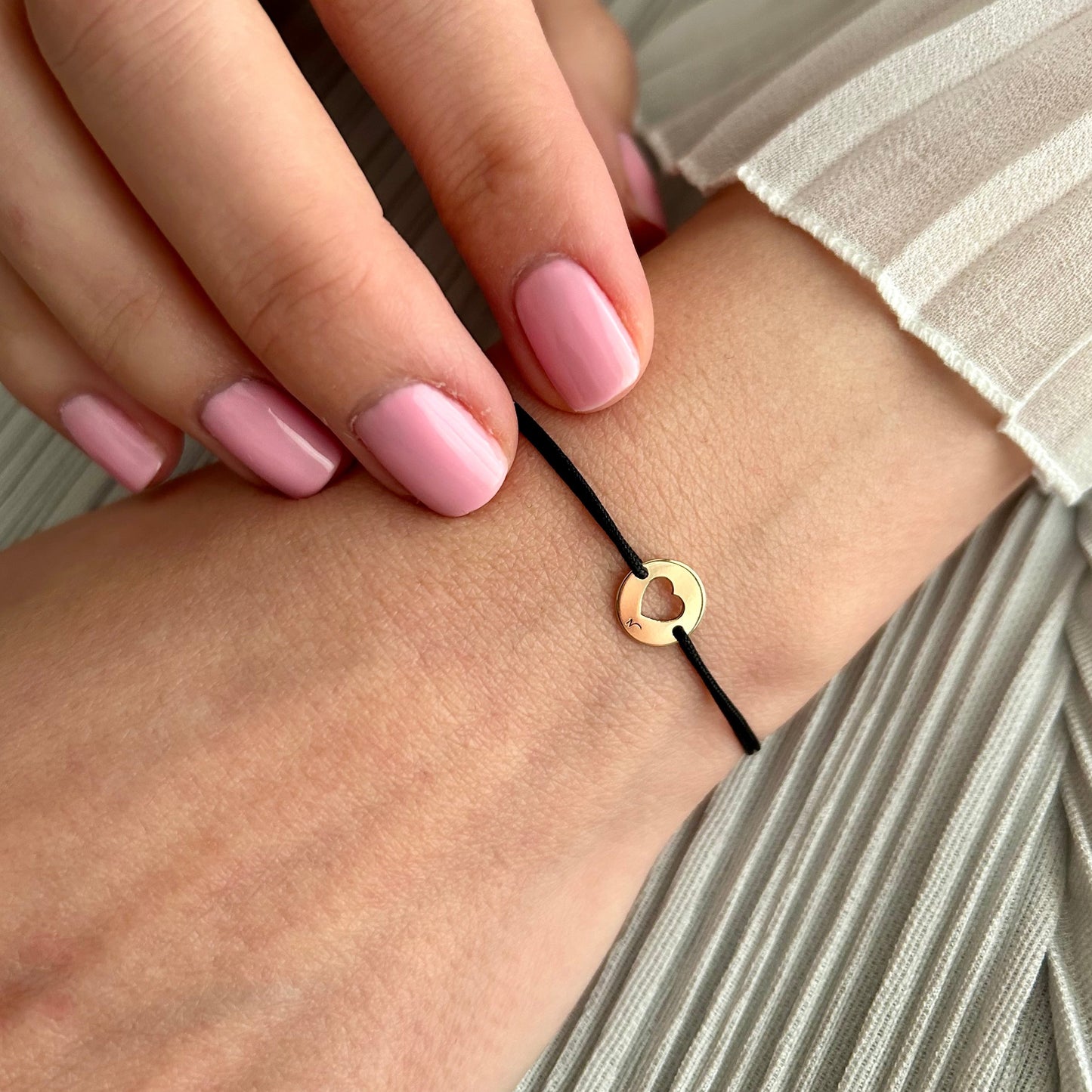 Gold Tiny Heart Bracelet with Solid 14K Gold Charm, Adjustable String,Mothers Day Gift, Anniversary Gift,Stackable Minimalist Dainty Jewelry