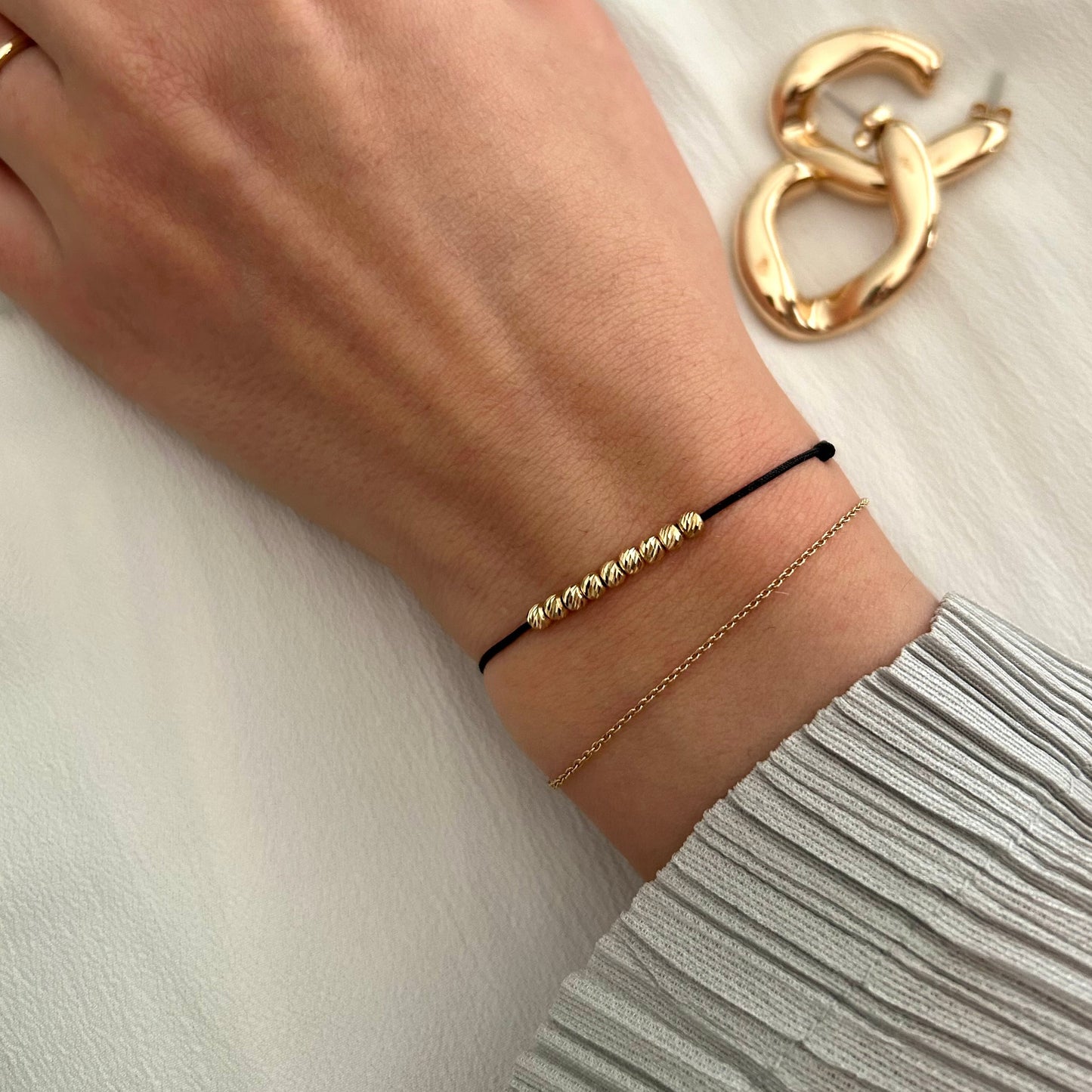 Womens String Bracelet with 14k Gold BEADS, Minimalist Wish Bracelet, Dainty Friendship Bracelet, Anniversary Gift for Her, Stackable Bracelet, waterproof bracelet, mothers day gift, couple matching bracelets, 10th anniversary gift, surfer bracelet