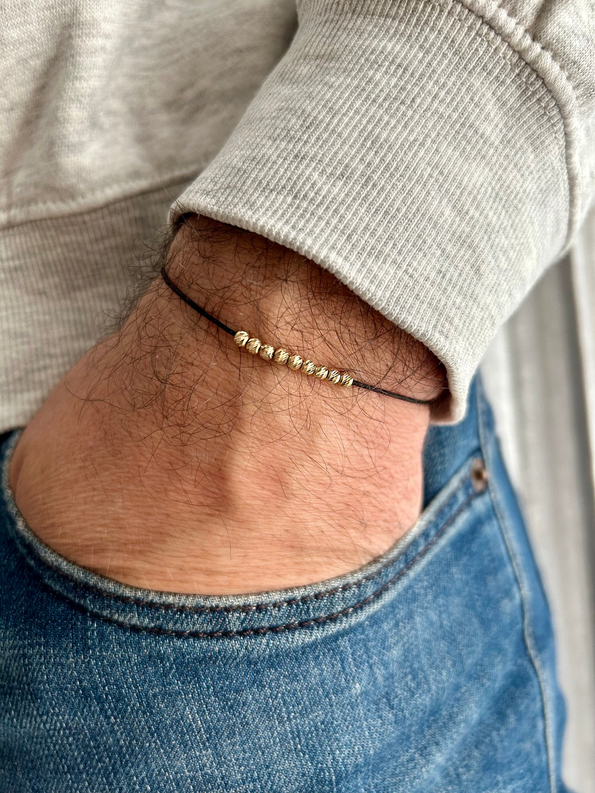 Mens String Bracelet with 14k Gold BEADS, Minimalist Wish Bracelet, Dainty Friendship Bracelet, Anniversary Gift for Him, Stackable Bracelet, waterproof bracelet, fathers day gift, couple matching bracelets, 10th anniversary gift, surfer bracelet