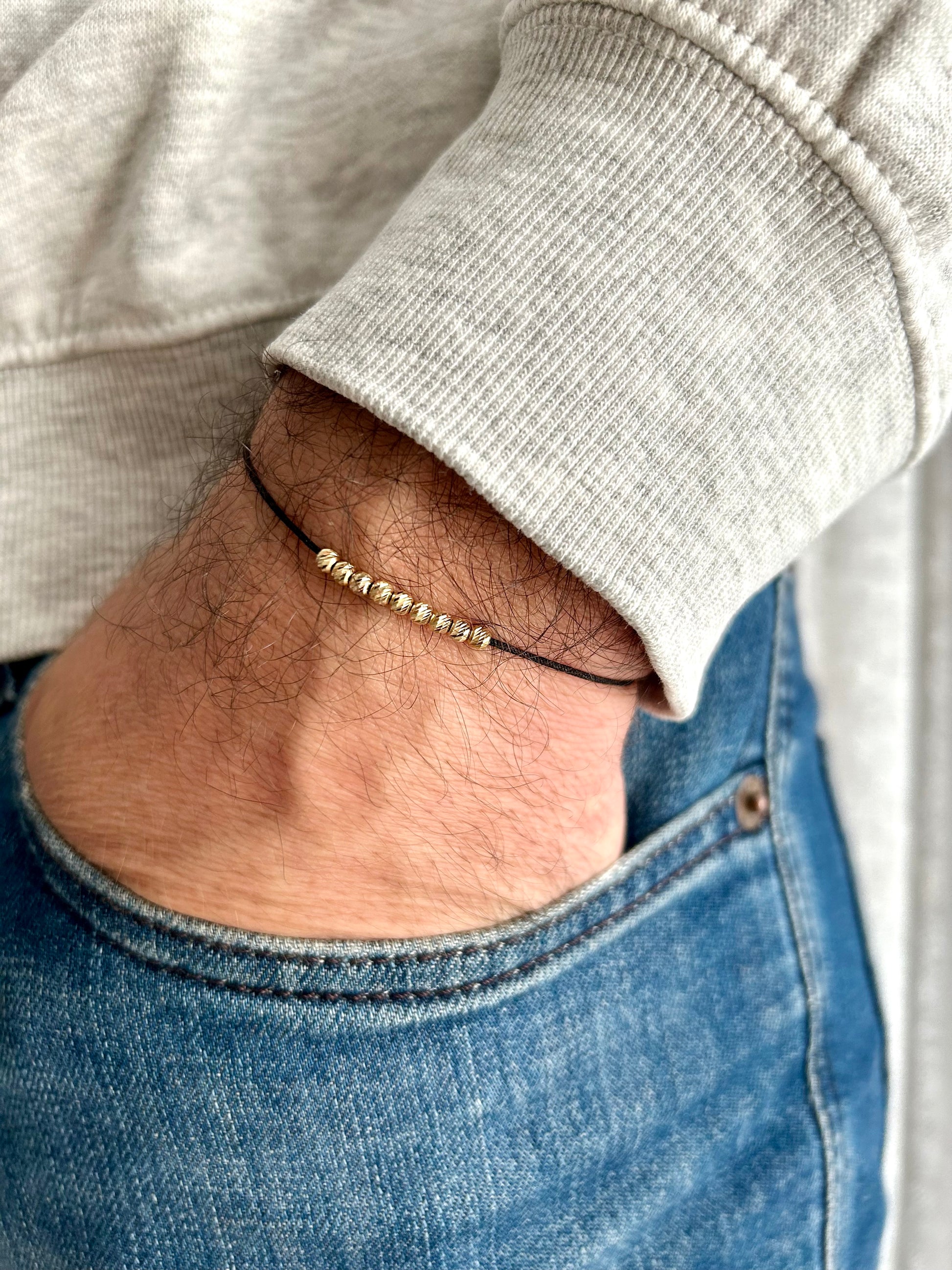 Mens String Bracelet with 14k Gold BEADS, Minimalist Wish Bracelet, Dainty Friendship Bracelet, Anniversary Gift for Him, Stackable Bracelet, waterproof bracelet, fathers day gift, couple matching bracelets, 10th anniversary gift, surfer bracelet