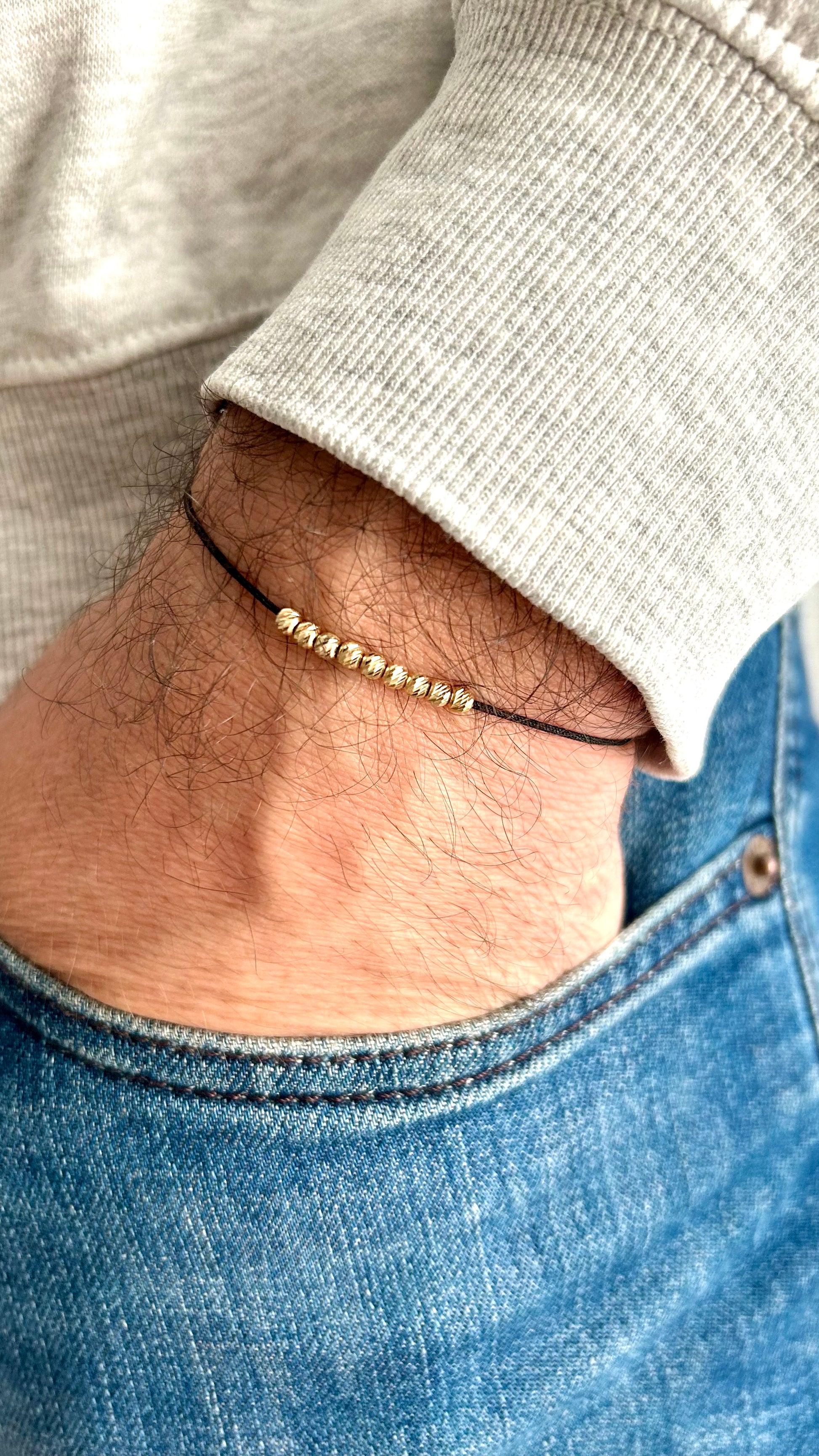 Mens String Bracelet with 14k Gold BEADS, Minimalist Wish Bracelet, Dainty Friendship Bracelet, Anniversary Gift for Him, Stackable Bracelet, waterproof bracelet, fathers day gift, couple matching bracelets, 10th anniversary gift, surfer bracelet