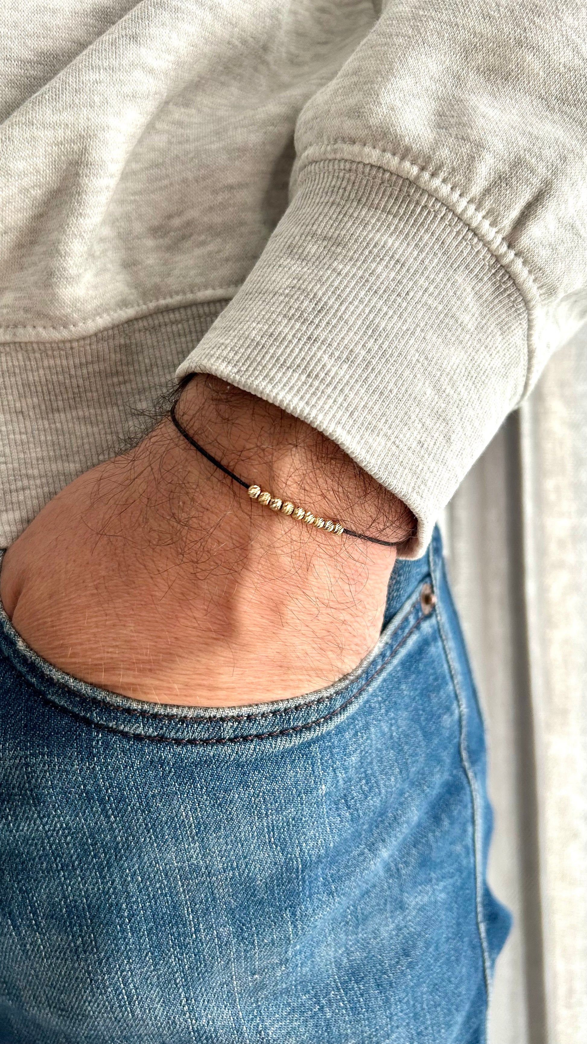 Mens String Bracelet with 14k Gold BEADS, Minimalist Wish Bracelet, Dainty Friendship Bracelet, Anniversary Gift for Him, Stackable Bracelet, waterproof bracelet, fathers day gift, couple matching bracelets, 10th anniversary gift, surfer bracelet