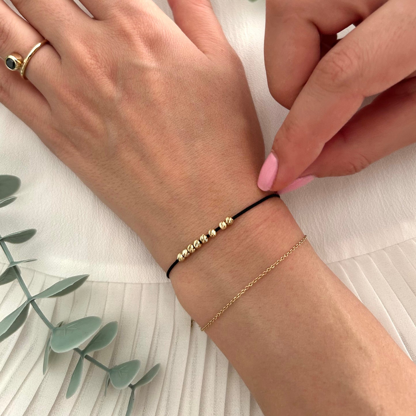 Womens String Bracelet with 14k Gold BEADS, Minimalist Wish Bracelet, Dainty Friendship Bracelet, Anniversary Gift for Her, Stackable Bracelet, waterproof bracelet, mothers day gift, couple matching bracelets, 10th anniversary gift, surfer bracelet