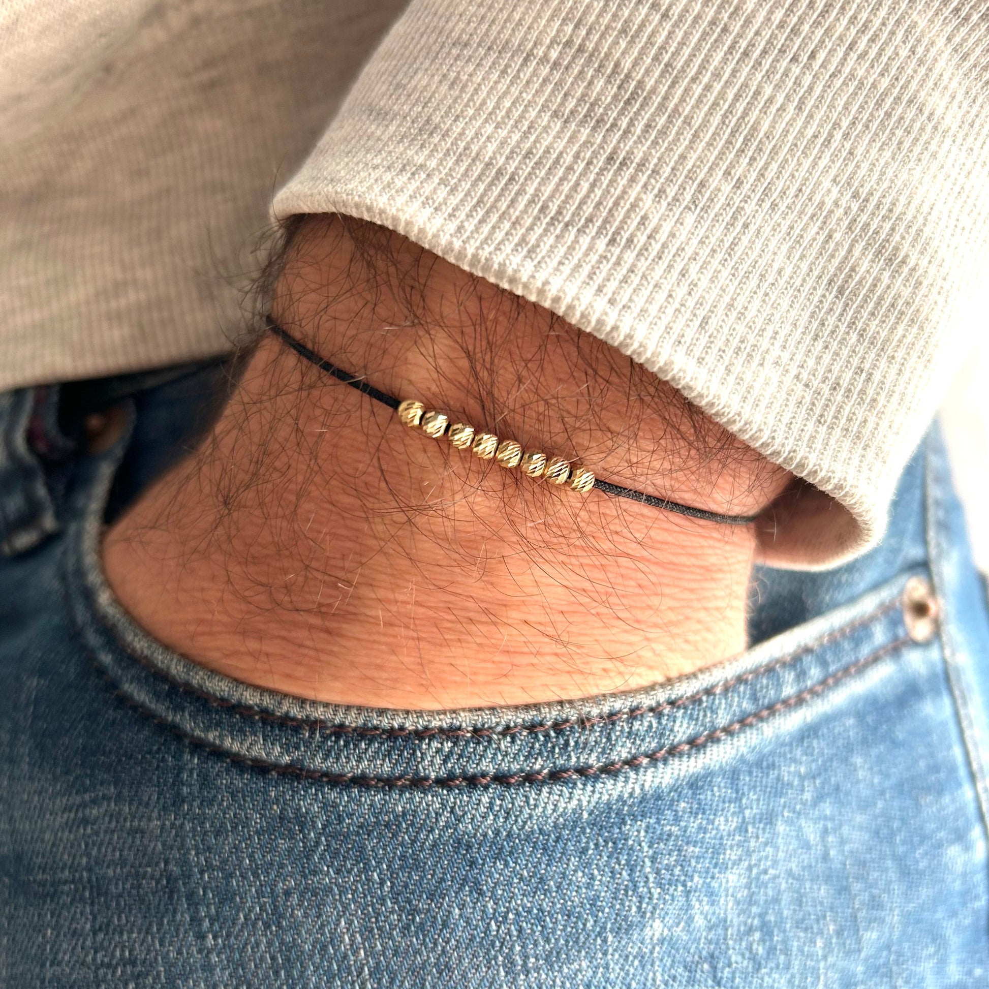 Mens String Bracelet with 14k Gold BEADS, Minimalist Wish Bracelet, Dainty Friendship Bracelet, Anniversary Gift for Him, Stackable Bracelet, waterproof bracelet, fathers day gift, couple matching bracelets, 10th anniversary gift, surfer bracelet