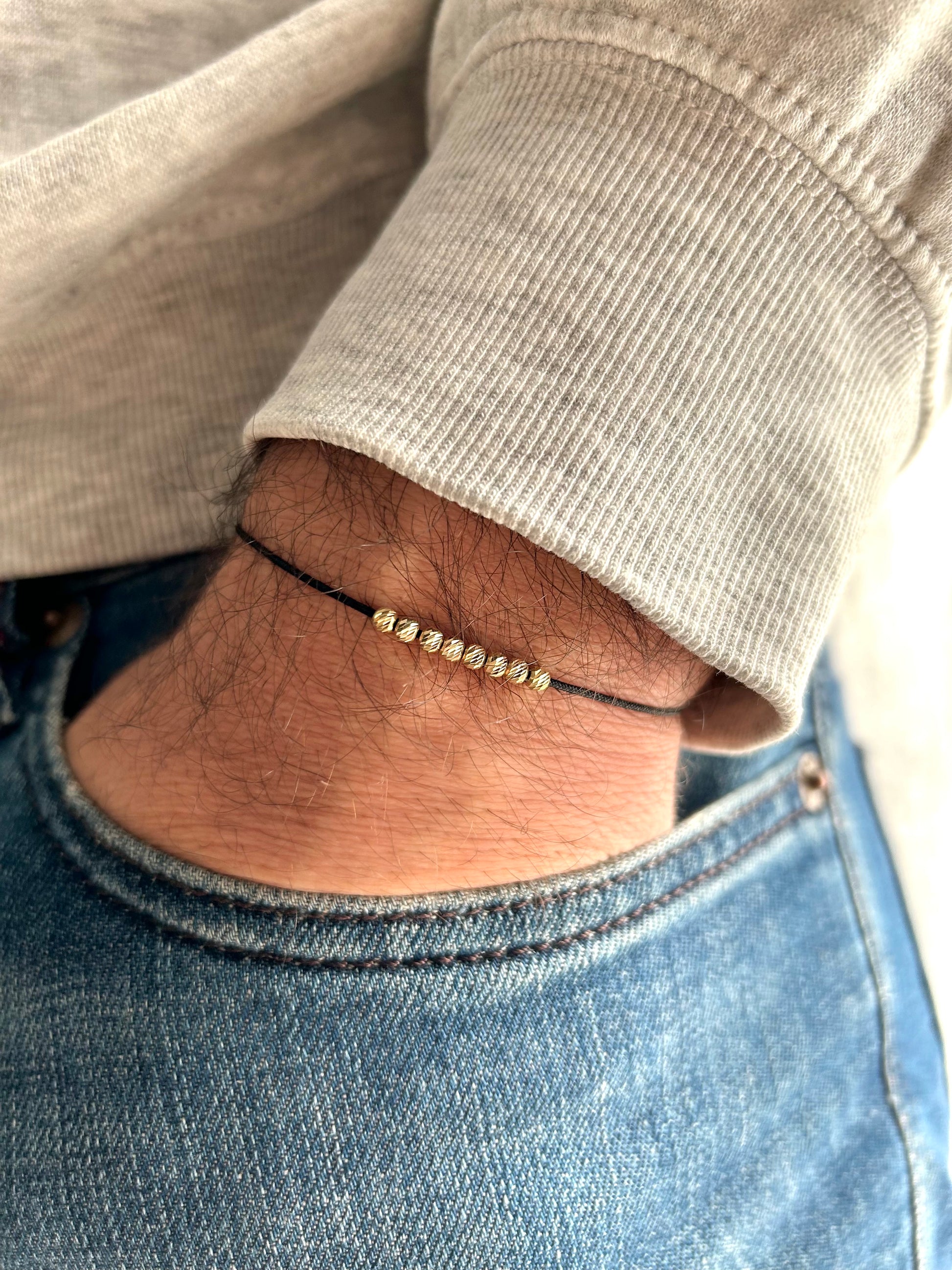 Mens String Bracelet with 14k Gold BEADS, Minimalist Wish Bracelet, Dainty Friendship Bracelet, Anniversary Gift for Him, Stackable Bracelet, waterproof bracelet, fathers day gift, couple matching bracelets, 10th anniversary gift, surfer bracelet