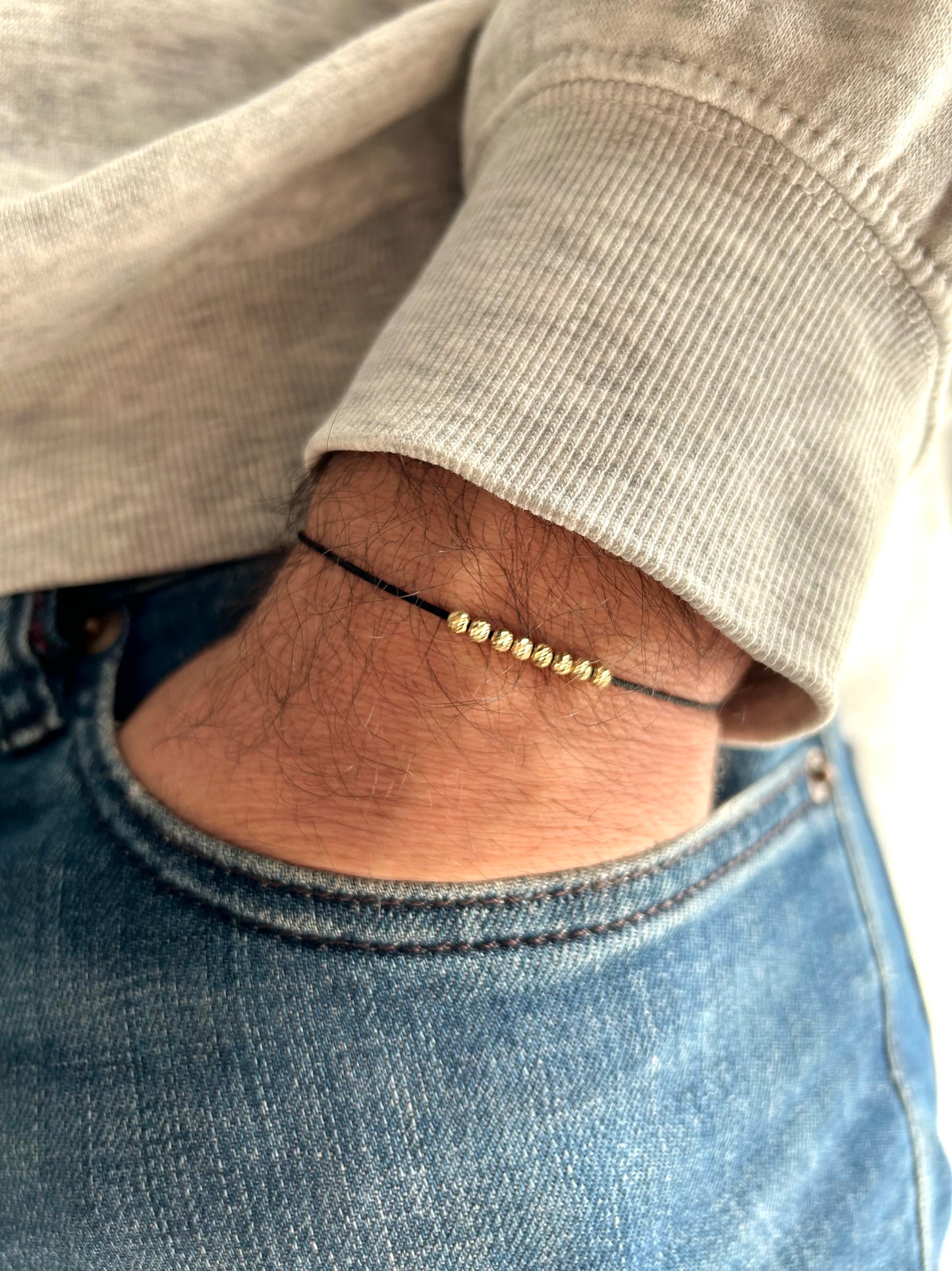 Mens String Bracelet with 14k Gold BEADS, Minimalist Wish Bracelet, Dainty Friendship Bracelet, Anniversary Gift for Him, Stackable Bracelet, waterproof bracelet, fathers day gift, couple matching bracelets, 10th anniversary gift, surfer bracelet