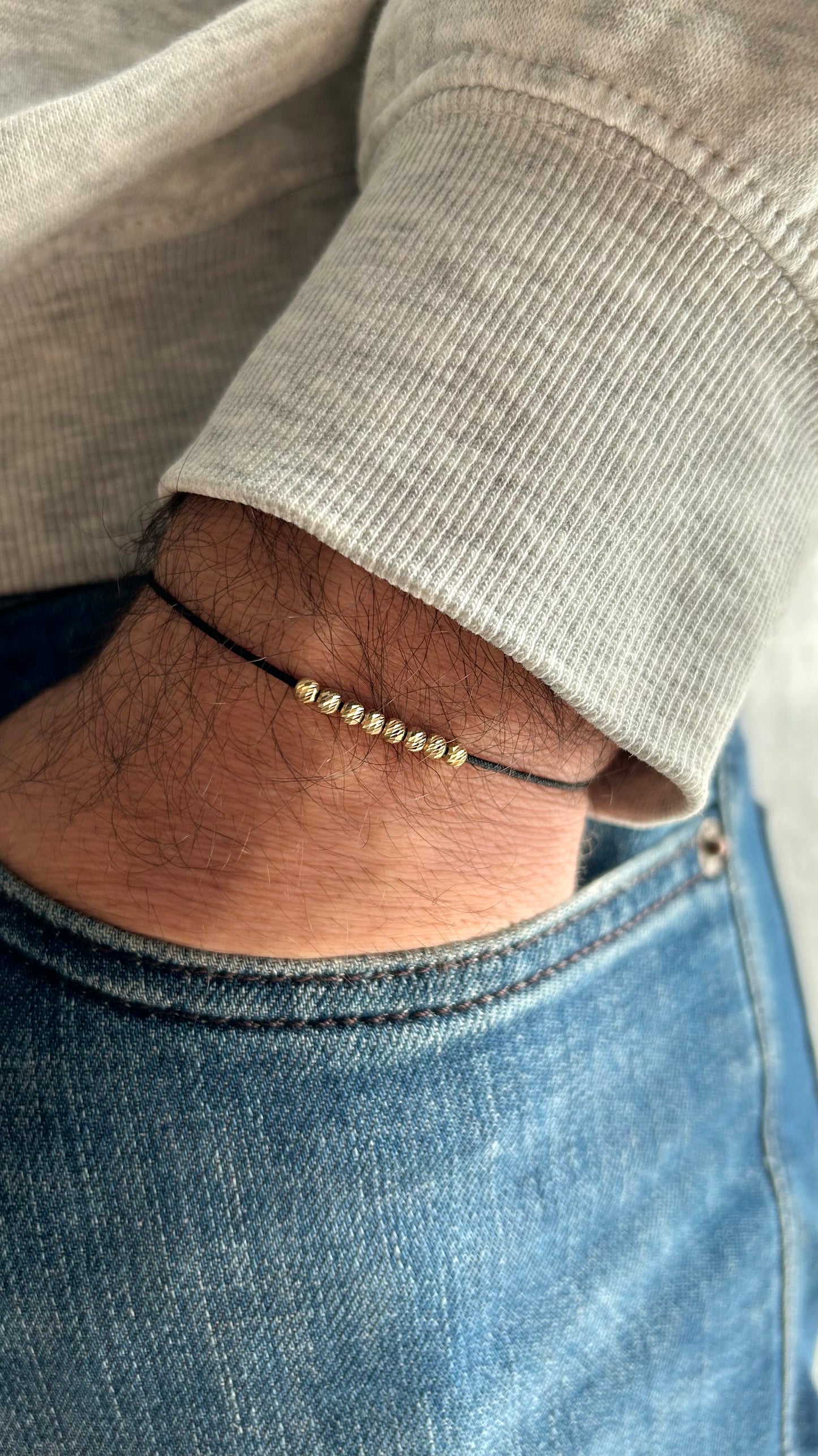 Mens String Bracelet with 14k Gold BEADS, Minimalist Wish Bracelet, Dainty Friendship Bracelet, Anniversary Gift for Him, Stackable Bracelet, waterproof bracelet, fathers day gift, couple matching bracelets, 10th anniversary gift, surfer bracelet