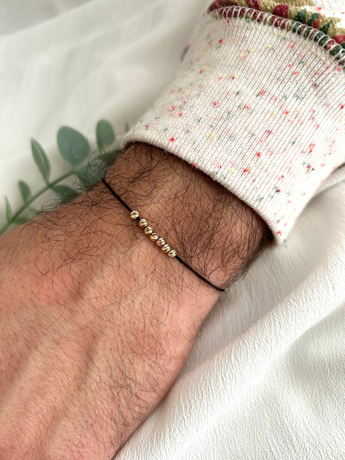 Mens String Bracelet with 14k Gold BEADS, Minimalist Wish Bracelet, Dainty Friendship Bracelet, Anniversary Gift for Him, Stackable Bracelet, waterproof bracelet, fathers day gift, couple matching bracelets, 10th anniversary gift,gold beaded bracelet