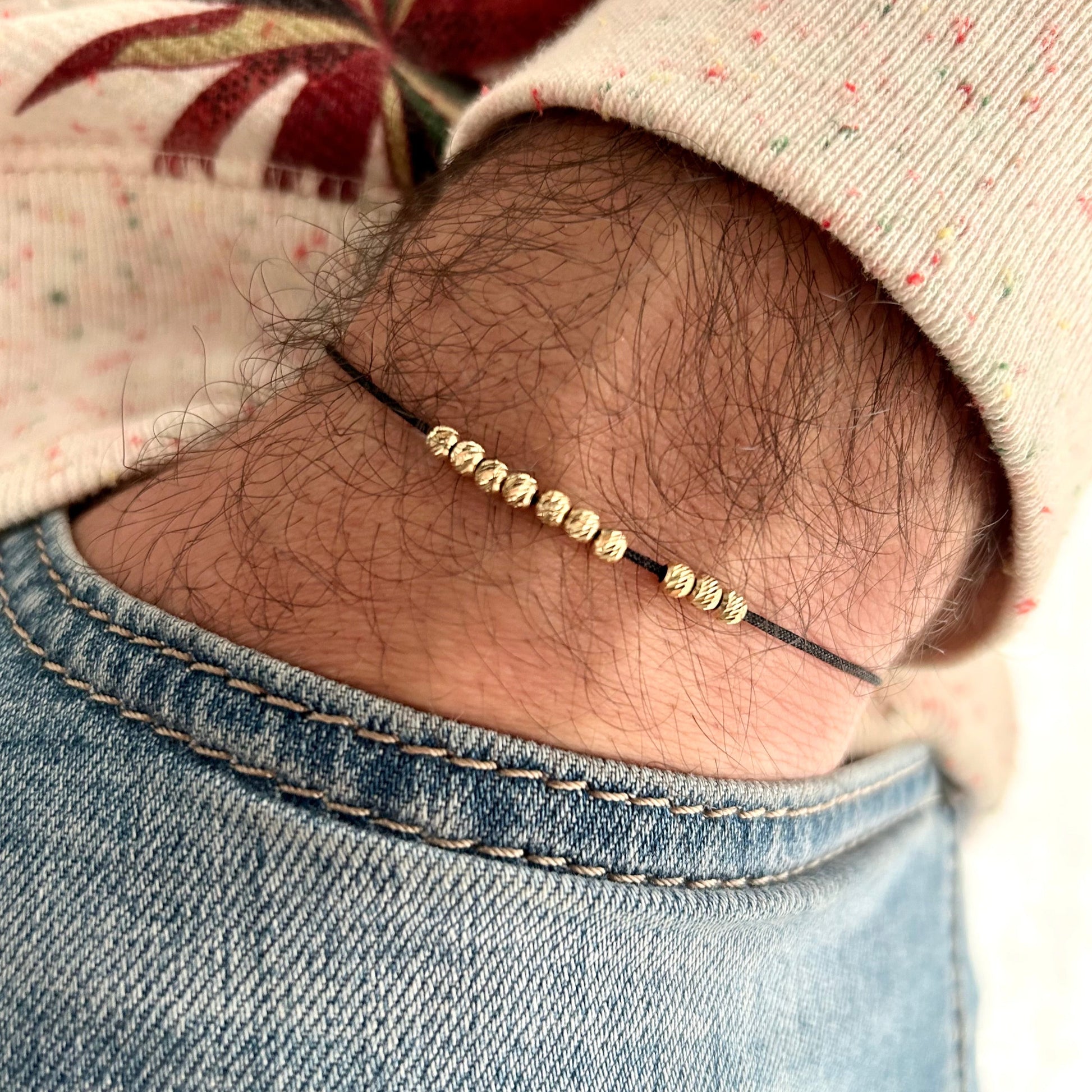 Mens String Bracelet with 14k Gold BEADS, Minimalist Wish Bracelet, Dainty Friendship Bracelet, Anniversary Gift for Him, Stackable Bracelet, waterproof bracelet, fathers day gift, couple matching bracelets, 10th anniversary gift,gold beaded bracelet