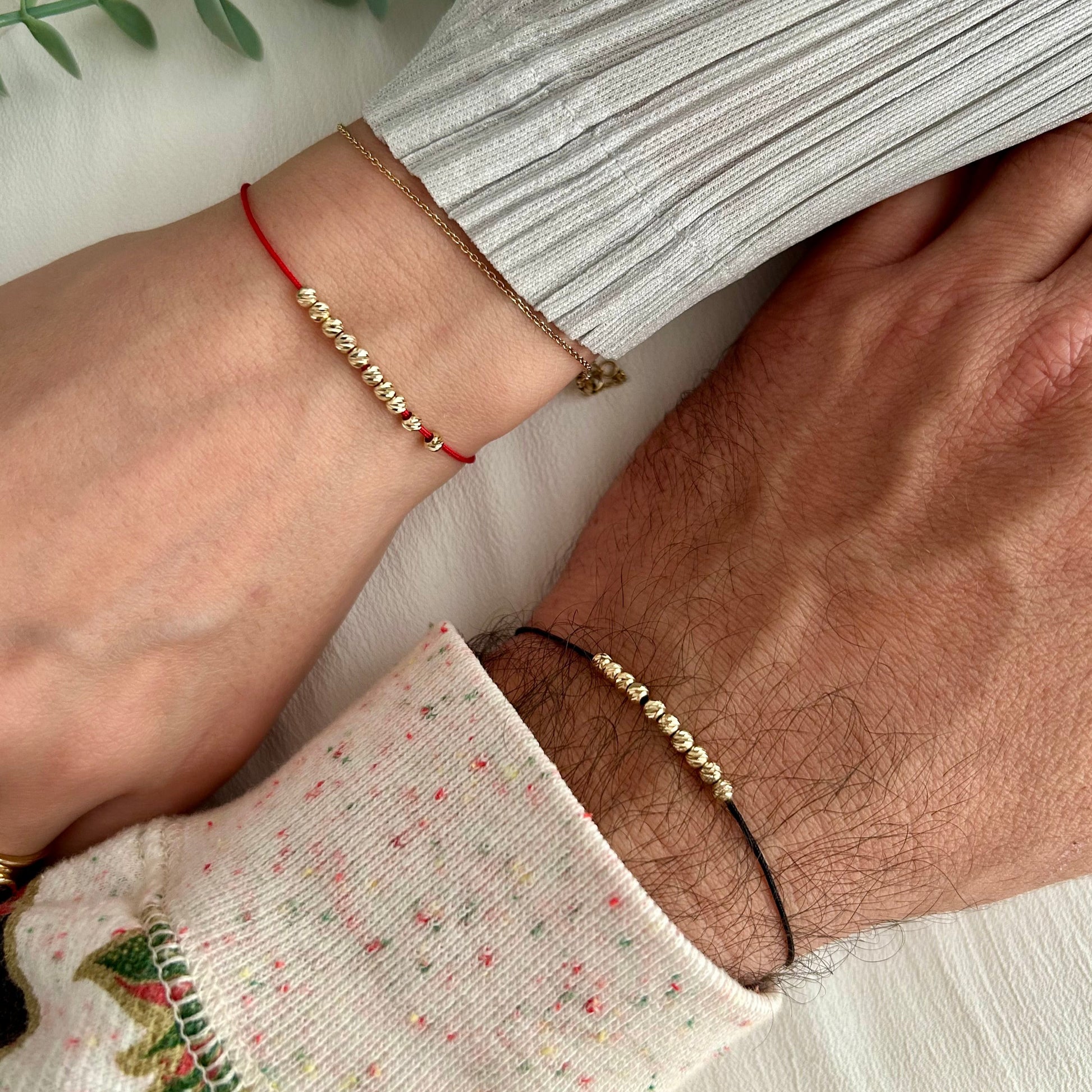 18k Solid Gold Beads Couples Bracelet Set, His and Hers Matching Bracelets, Anniversary Gift, Gold Beaded Bracelets,Minimalist Stackable Set