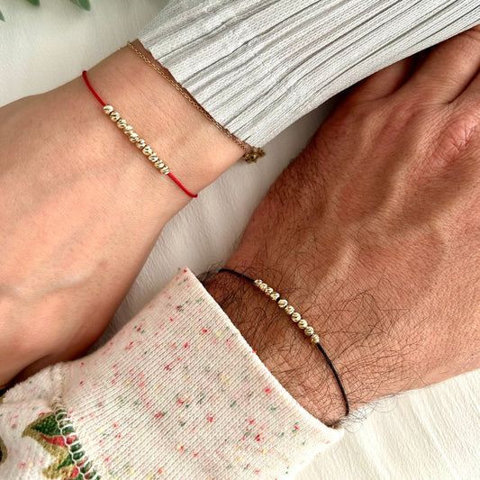 18k Solid Gold Beads Couples Bracelet Set, His and Hers Matching Bracelets, Anniversary Gift, Gold Beaded Bracelets,Minimalist Stackable Set