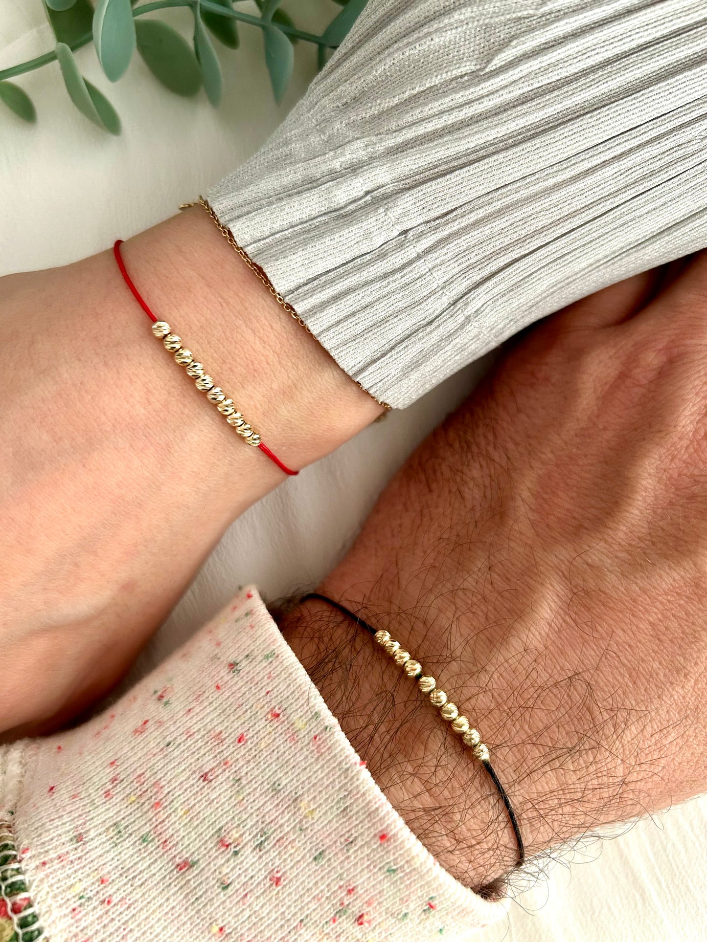 18k Solid Gold Beads Couples Bracelet Set, His and Hers Matching Bracelets, Anniversary Gift, Gold Beaded Bracelets,Minimalist Stackable Set