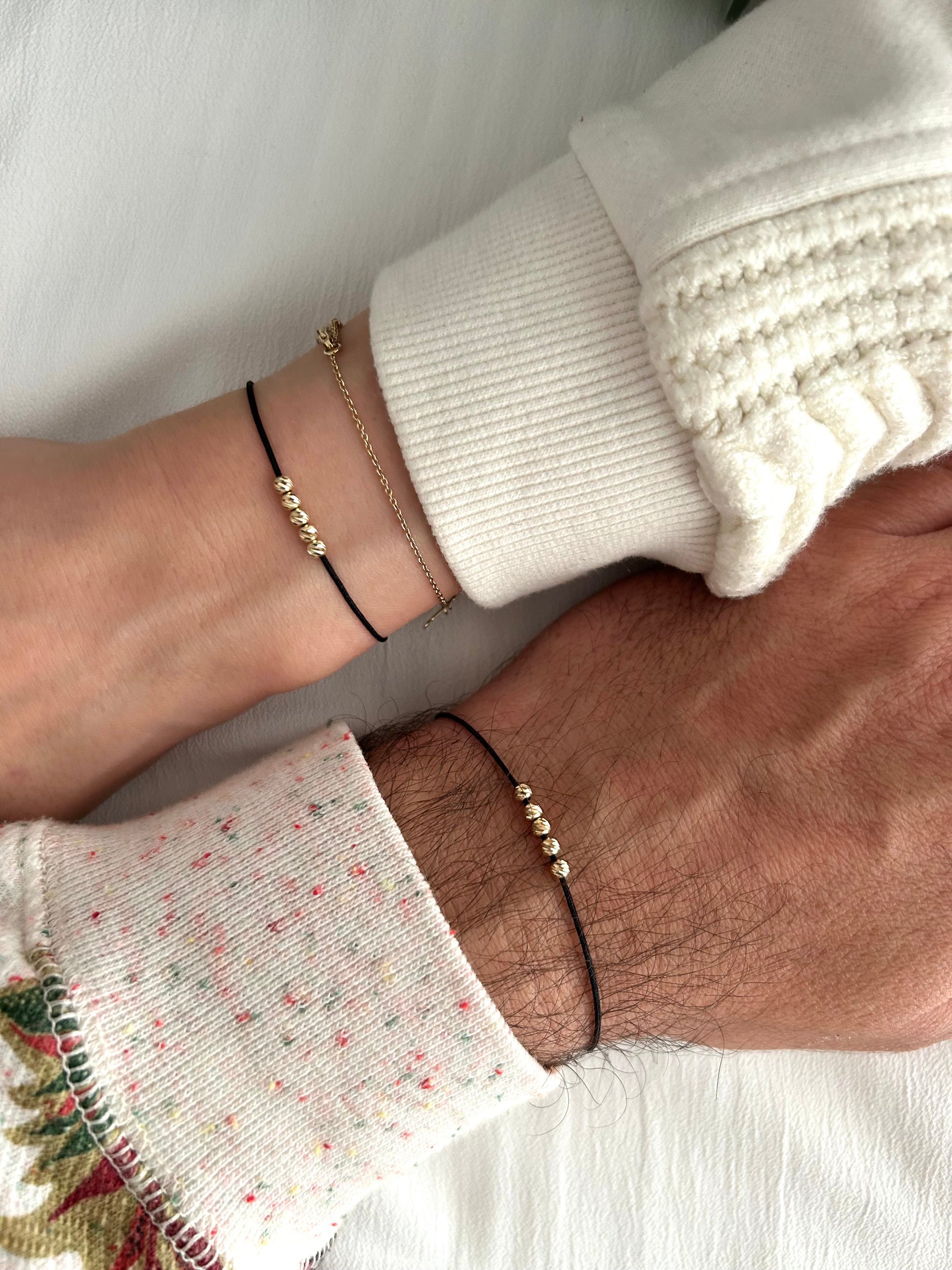 18k Solid Gold Beads Couples Bracelet Set, His and Hers Matching Bracelets, Anniversary Gift, Gold Beaded Bracelets,Minimalist Stackable Set