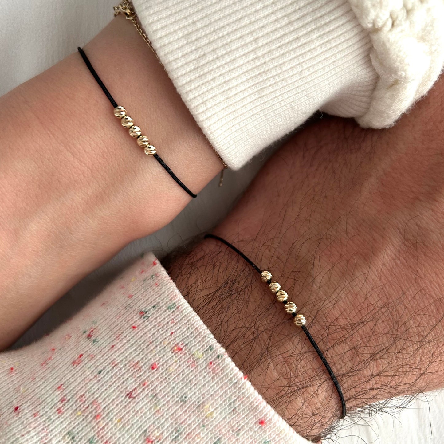 18k Solid Gold Beads Couples Bracelet Set, His and Hers Matching Bracelets, Anniversary Gift, Gold Beaded Bracelets,Minimalist Stackable Set