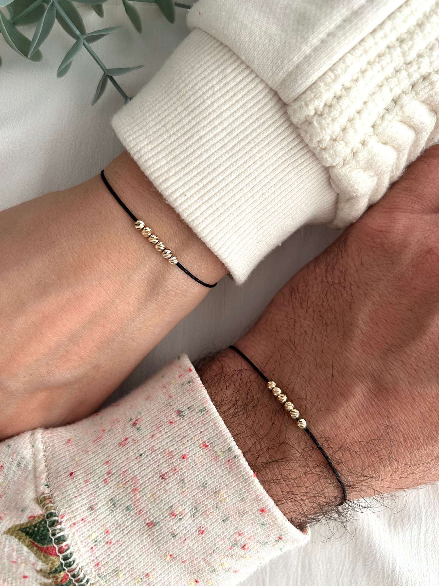 18k Solid Gold Beads Couples Bracelet Set, His and Hers Matching Bracelets, Anniversary Gift, Gold Beaded Bracelets,Minimalist Stackable Set