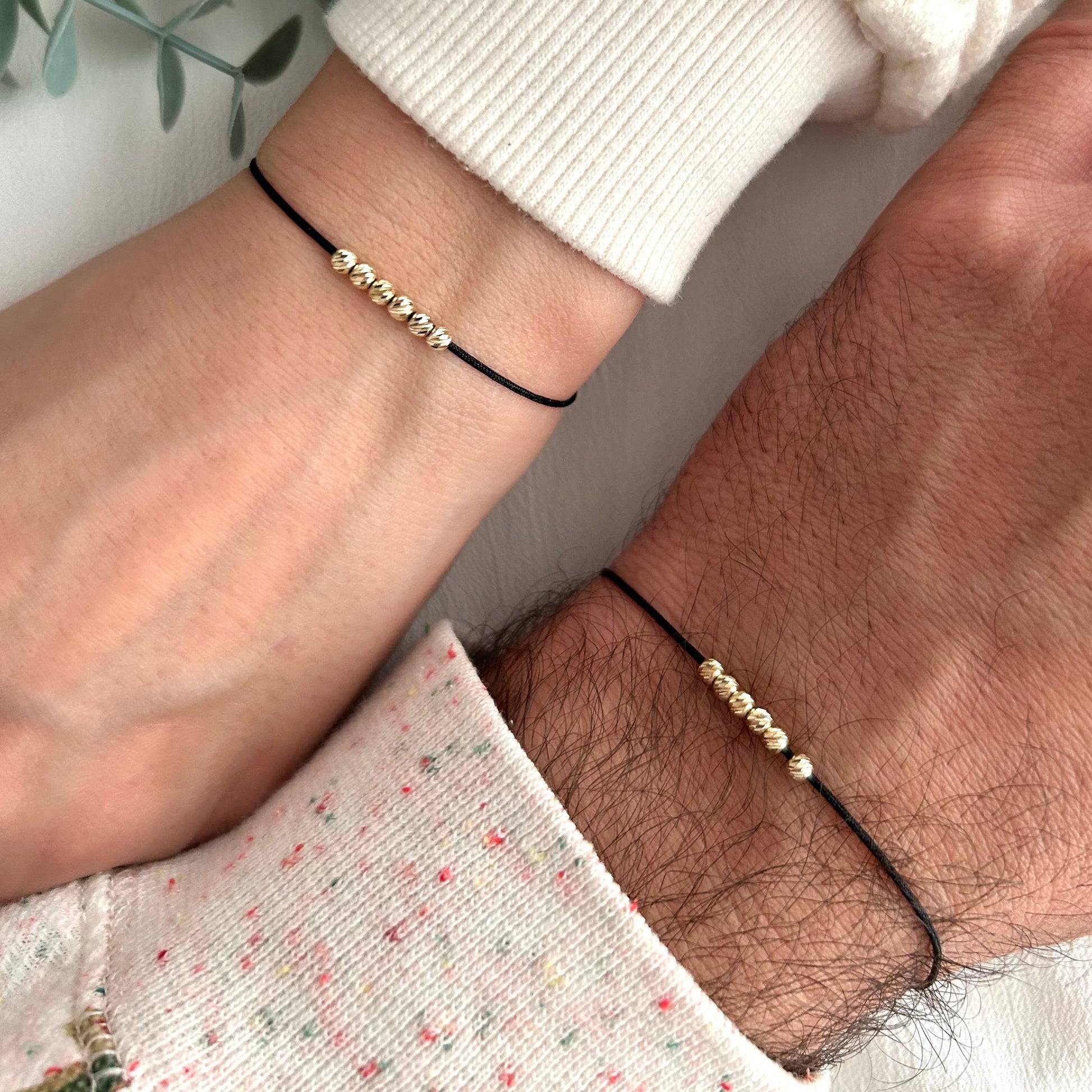 18k Solid Gold Beads Couples Bracelet Set, His and Hers Matching Bracelets, Anniversary Gift, Gold Beaded Bracelets,Minimalist Stackable Set